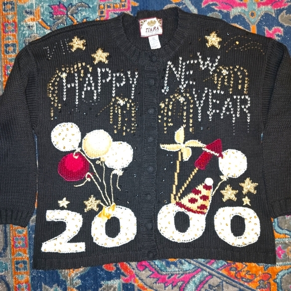 Tiara Sweaters - Vintage Tiara Y2K New Year's Cardiagn